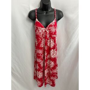 New York & Company red and white tropical print dress vacation flowy boho size S